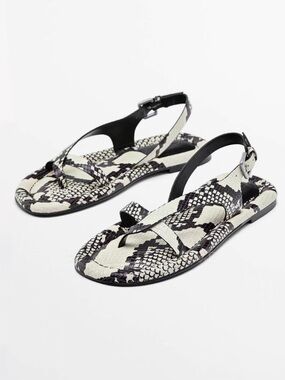 New Massimo Dutti Leather Animal Print Sandals size 8